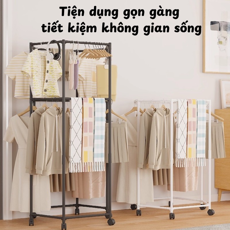 Giá Phơi Quần Áo Xoay 360° Có Bánh Xe – Kệ Phơi Đồ Đứng Khung Thép Chống Gỉ, Gấp Gọn, Treo Quần Áo Ban Công Phòng Ngủ