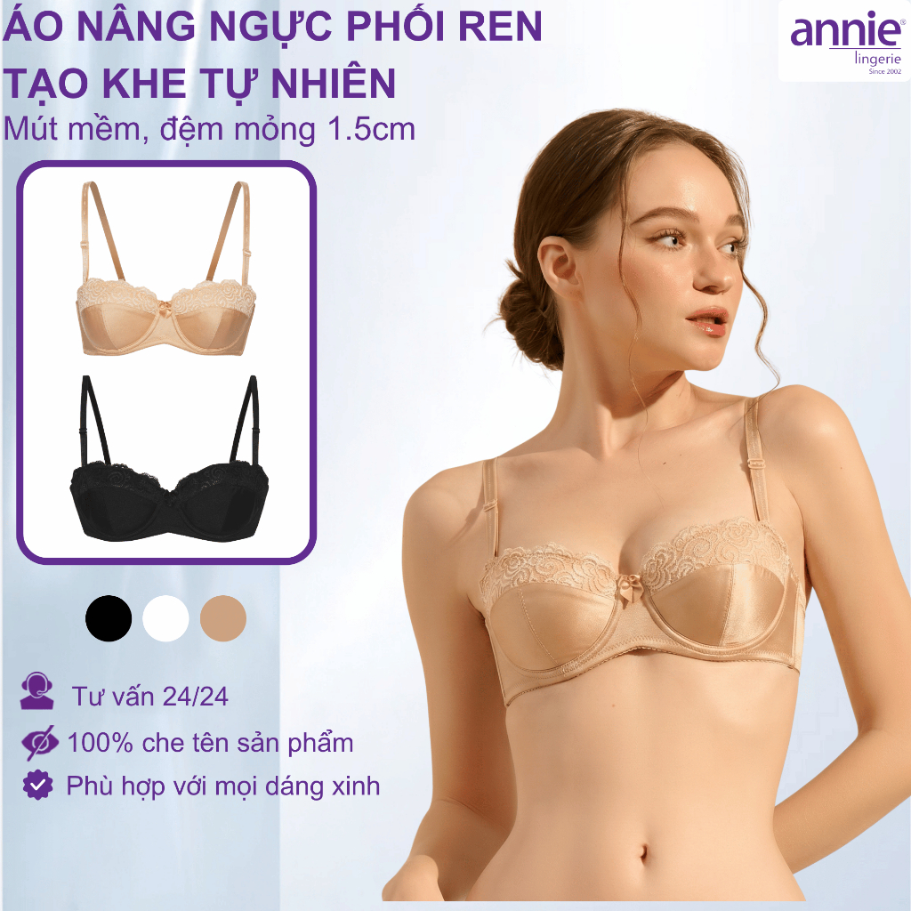 annie Combo 2 Áo Ngực Nữ Phối Ren Mịn BRA8150 Quyến Rũ, Áo Lót Có Gọng Nâng Đẩy Tạo Khe Tròn Tự Nhiên