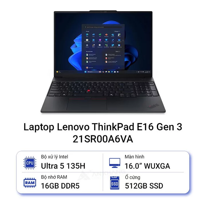 Laptop Lenovo ThinkPad E16 Gen 3 21SR00A6VA (U5-135H/ 16GD5/ 512GSSD/ 16.0WUXGA/ NoOS) Chính hãng Bảo hành 24 Tháng
