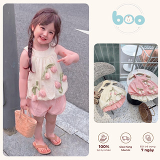 Set Đồ Đi Chơi Bé Gái Sát Nách, Bộ Đồ Mùa Hè Cho Bé Gái Phối Quần dáng bí Hình Hoa Tulip Nổi Dễ Thương - MH10