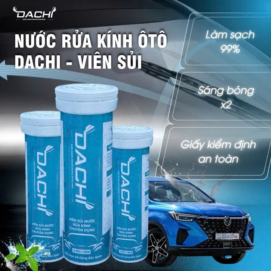 Viên sủi rửa kính ô tô Dachi 3in1, Hương Bạc hà – 1 viên pha 4L, nước rửa kính ô tô an toàn cho xe