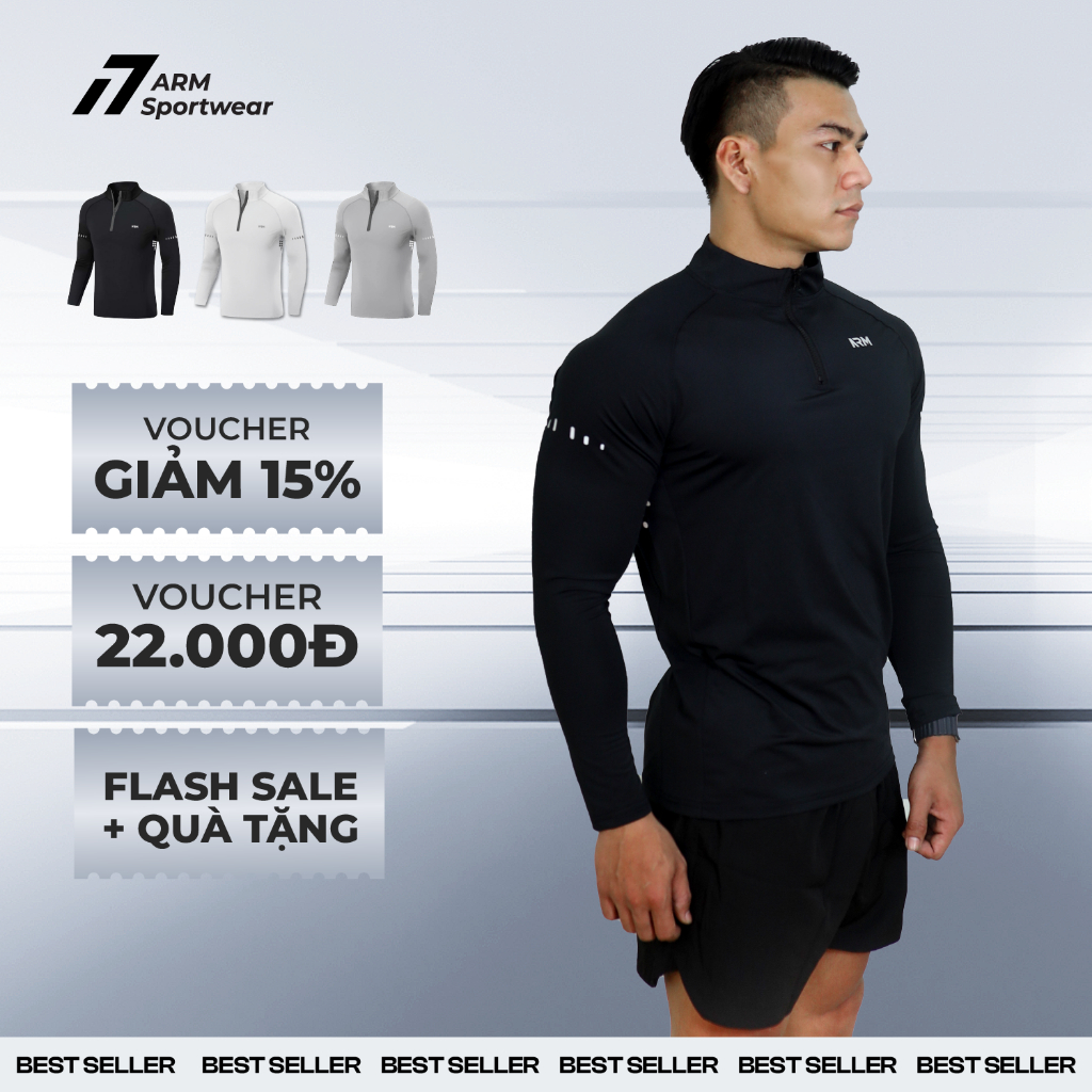 Áo Thun Dài Tay Nam ARM Cổ Trụ Kéo Khóa, Áo Thể Thao Dài Tay mềm mịn, co giãn, giữ nhiệt cực tốt