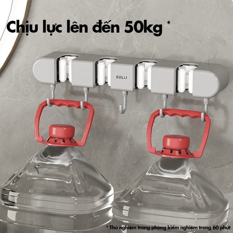 Kẹp Treo Chổi Dán Tường Kèm 5 Móc – Giá Treo Cây Lau Nhà Siêu Chắc, Không Khoan Tường, Chịu Lực Cao, Sắp Xếp Nhà Gọn Gàn