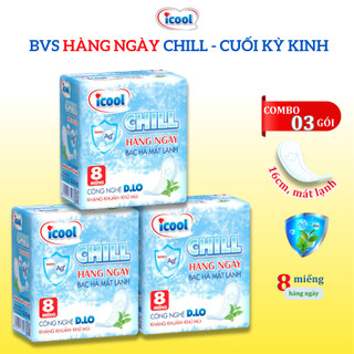 Băng Vệ Sinh ICOOL Hàng Ngày DÙNG CUỐI Chu Kỳ 8 miếng/gói 16cm mặt vải mềm êm không cánh kháng khuẩn