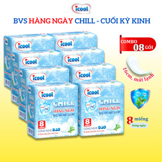Băng Vệ Sinh ICOOL Hàng Ngày DÙNG CUỐI Chu Kỳ 8 miếng/gói 16cm mặt vải mềm êm không cánh kháng khuẩn