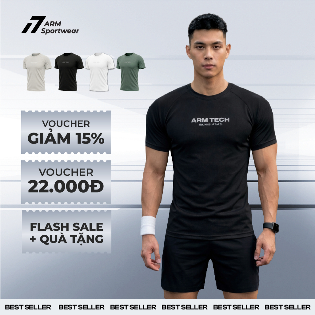 Áo Thun Thể Thao Nam ARM TECH DAILY, Áo Tập Gym Chất Liệu Co Giãn, Vận Động Thoáng Mát