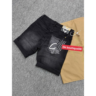 Quần Short Jean Nam màu đen mài Wash Bụi Phối Gấu Xắn Cá Tính – Co Giãn Nhẹ, Form Slim Fit Trẻ Trung