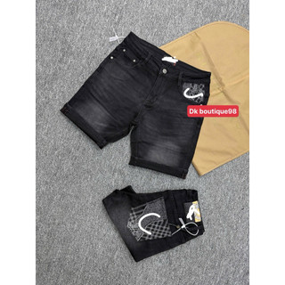 Quần Short Jean Nam màu đen mài Wash Bụi Phối Gấu Xắn Cá Tính – Co Giãn Nhẹ, Form Slim Fit Trẻ Trung