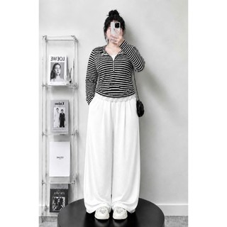 Set bigsize nữ phong cách Hàn Quốc áo sọc tay dài phối quần ống rộng, trẻ trung 55-92kg A340+Q558