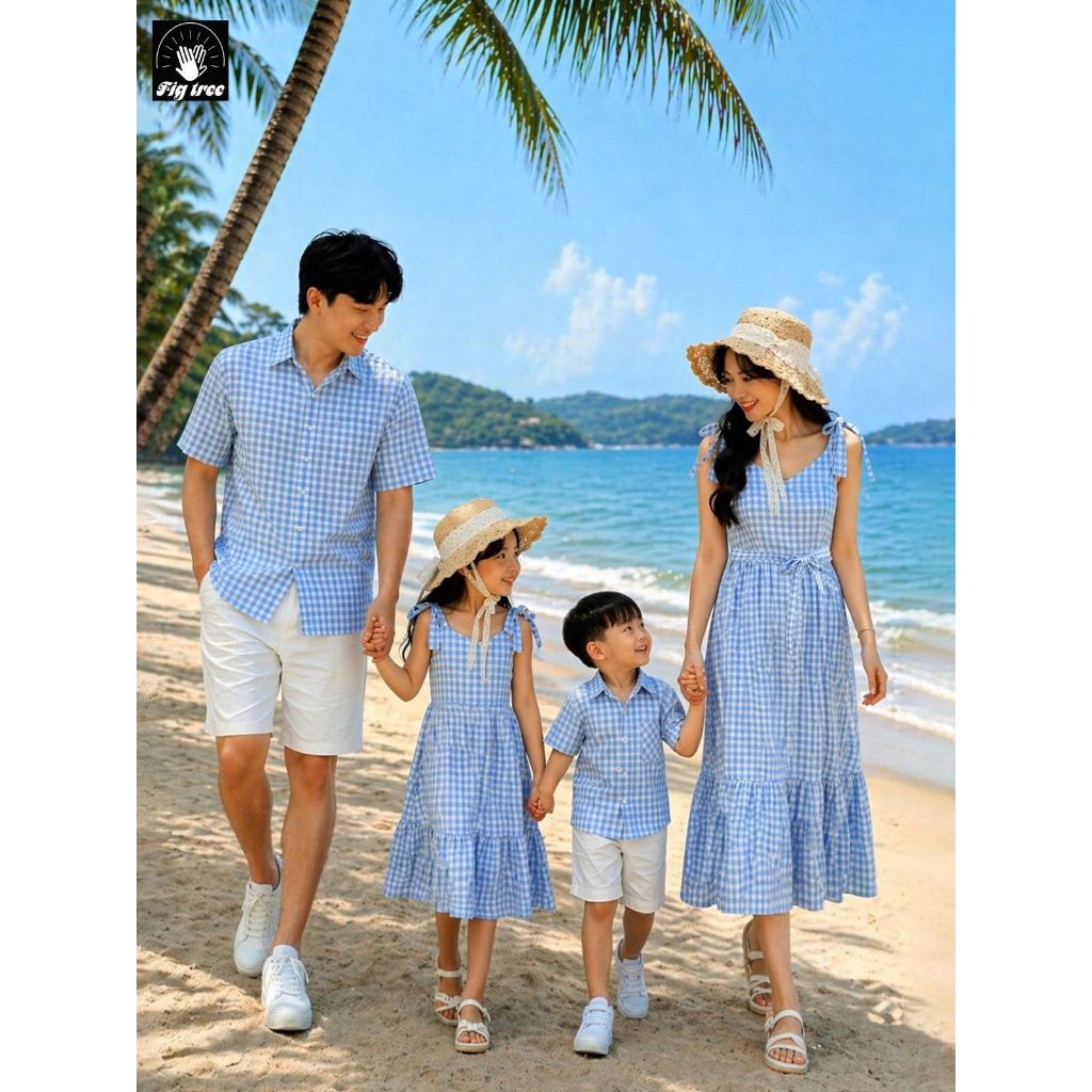 Đồ Gia Đình Fig Tree Caro Xanh Biển Model Cho Mùa Du Lịch, Hàng Thiết Kế Fullsize, ( MS : 170A)