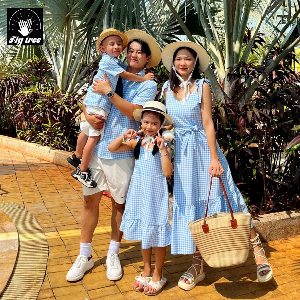 Đồ Gia Đình Fig Tree Caro Xanh Biển Model Cho Mùa Du Lịch, Hàng Thiết Kế Fullsize, ( MS : 170A)