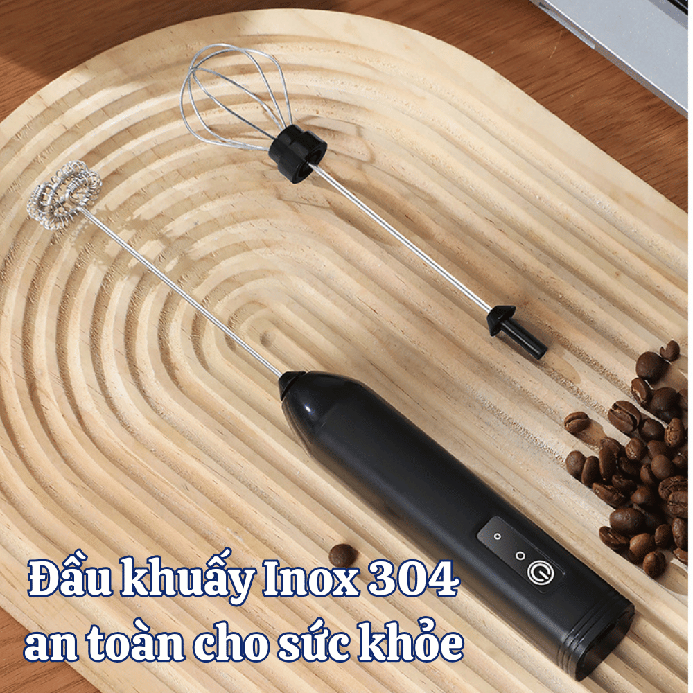 Máy Đánh Trứng Cầm Tay Nâng Cấp 3 Chế Độ, Máy Tạo Bọt Cafe Mini 2 Đầu Đánh Inox, Sạc Pin Tiện Lợi