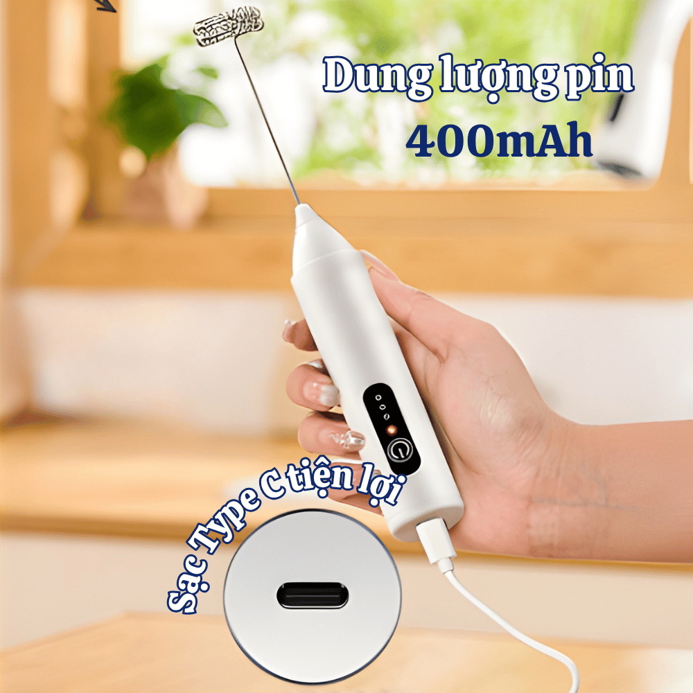 Máy Đánh Trứng Cầm Tay Nâng Cấp 3 Chế Độ, Máy Tạo Bọt Cafe Mini 2 Đầu Đánh Inox, Sạc Pin Tiện Lợi