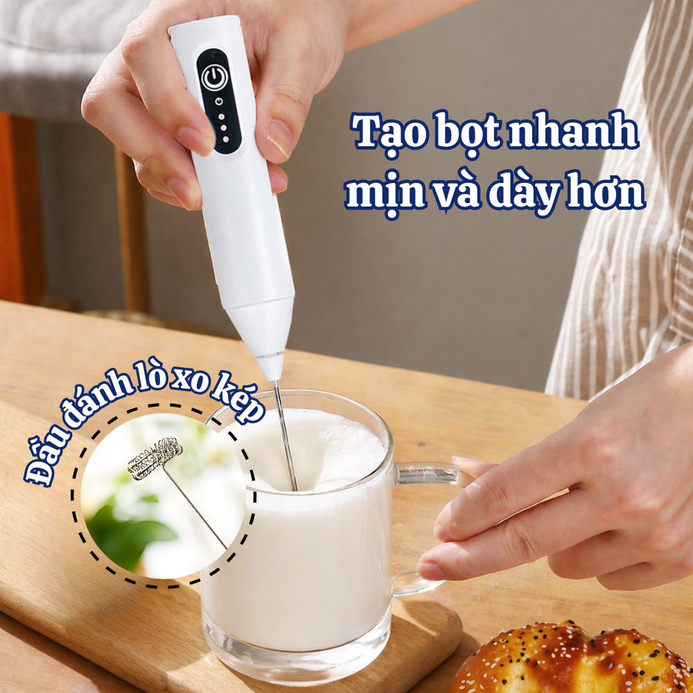 Máy Đánh Trứng Cầm Tay Nâng Cấp 3 Chế Độ, Máy Tạo Bọt Cafe Mini 2 Đầu Đánh Inox, Sạc Pin Tiện Lợi