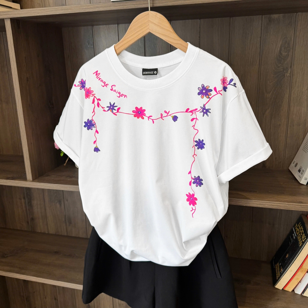 Áo Thun Phối Dây Viền Cổ Trắng Basic, Chất Cotton Thoáng Mát, Có Kèm Hình Thật.