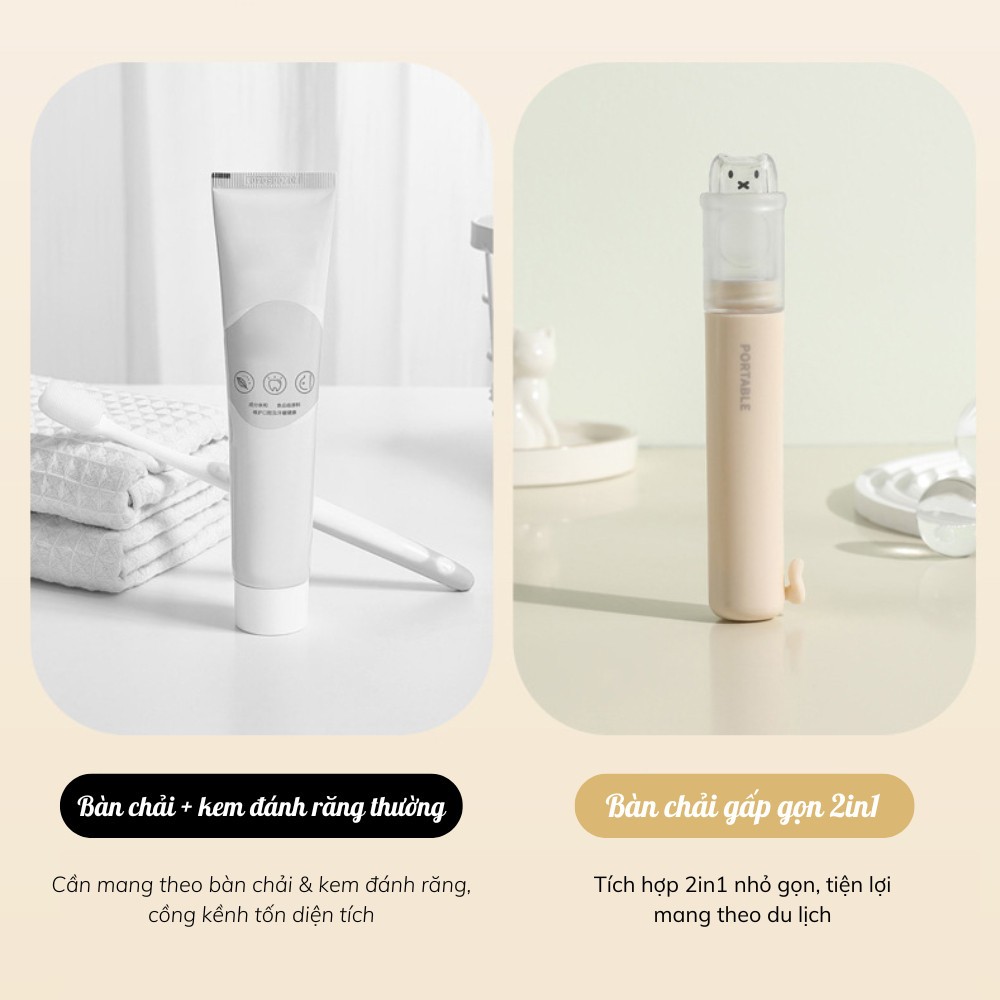 Bàn Chải Đánh Răng Gấp Gọn 2in1 – Tích Hợp Kem Đánh Răng, Lông Mềm, Nhỏ Gọn Du Lịch, Tiện Dụng Mang Theo