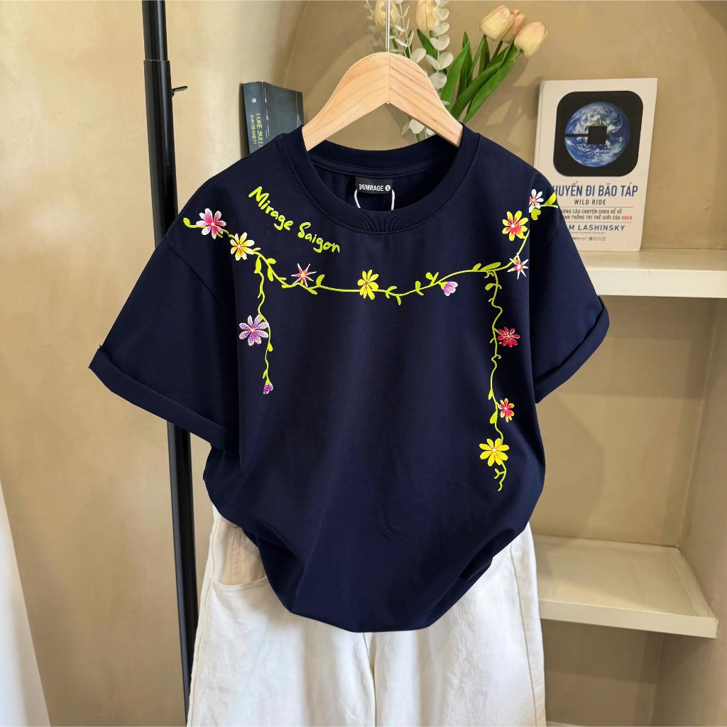 Áo Thun Phối Dây Viền Cổ Xanh Basic, Chất Cotton Thoáng Mát, Có Kèm Hình Thật.