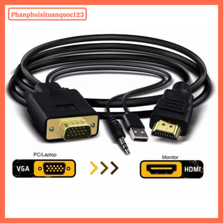 Cáp Chuyển VGA Sang HDMI 1.8m Có Audio – Hỗ Trợ Full HD – Dùng Cho Máy Chiếu, Màn Hình, Tivi