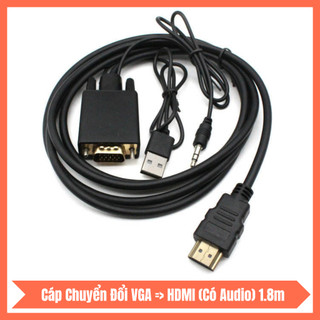 Cáp Chuyển VGA Sang HDMI 1.8m Có Audio – Hỗ Trợ Full HD – Dùng Cho Máy Chiếu, Màn Hình, Tivi