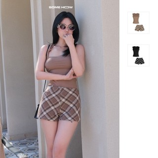 [Deal Độc Quyền] Set Nữ Style Sleeveless Top Checked Short Áo Vải Thun Tăm Chân Váy Bố Nỉ Caro, WSB118 SOME HOW STORE