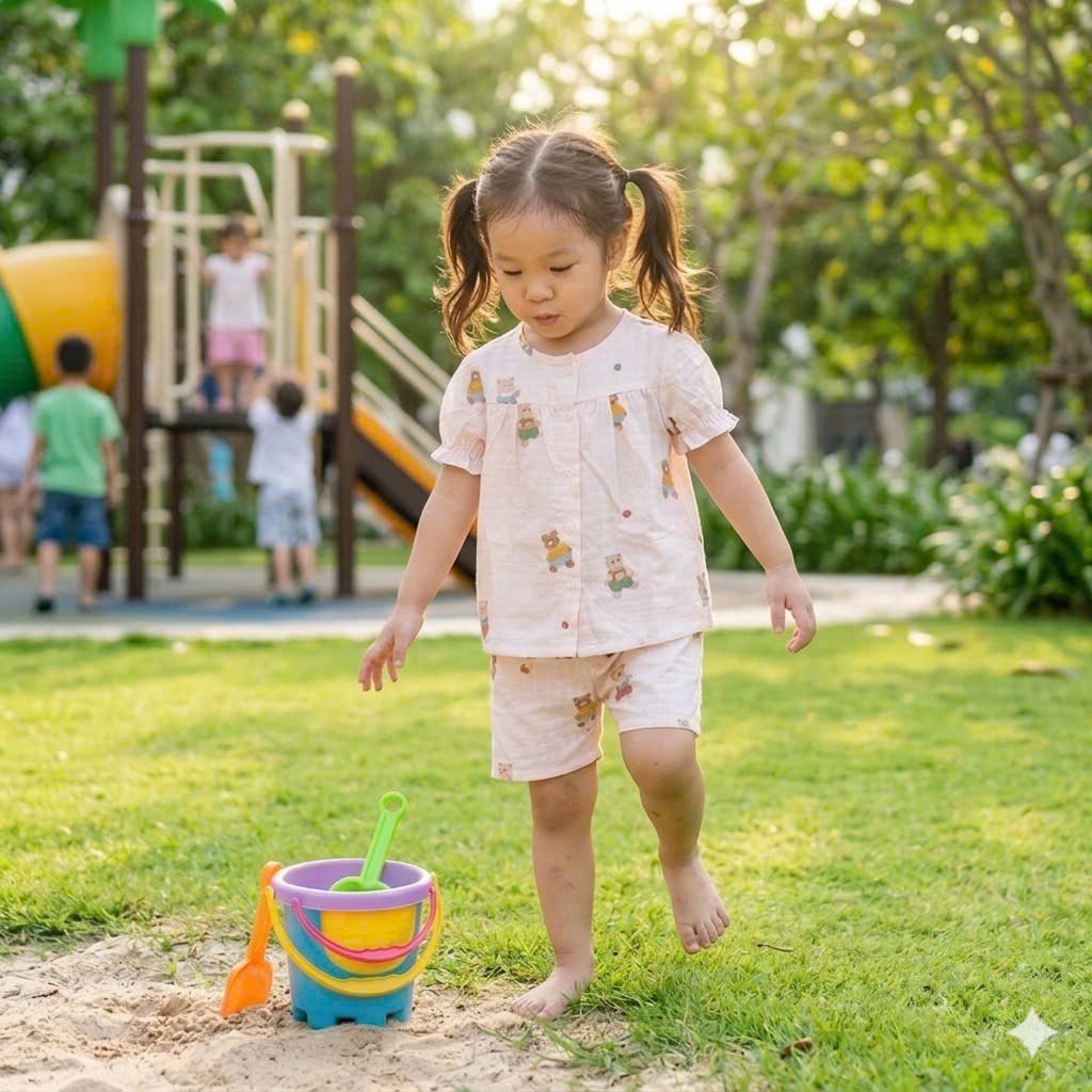 Bộ cộc tay bé gái xô cotton Lá Homewear A388, bộ đùi mặc hè mát dễ thương