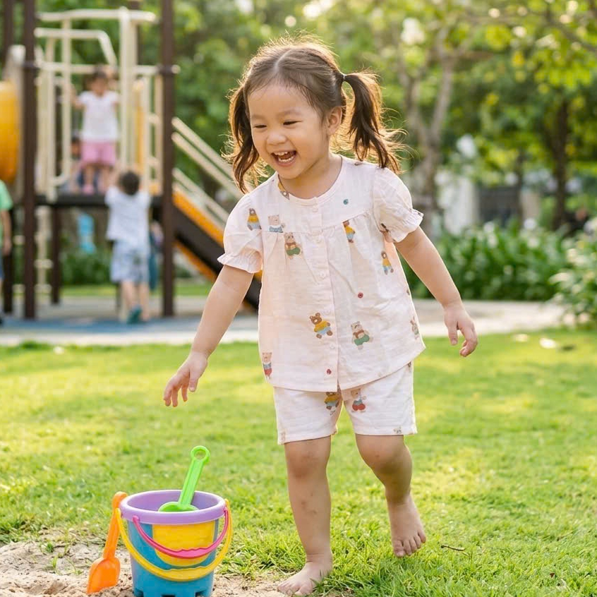 Bộ cộc tay bé gái xô cotton Lá Homewear A388, bộ đùi mặc hè mát dễ thương