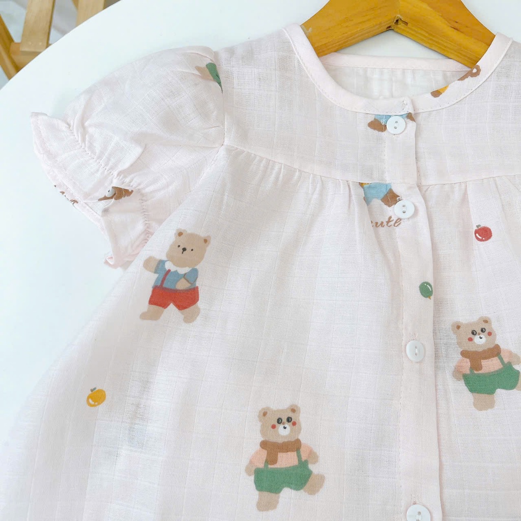 Bộ cộc tay bé gái xô cotton Lá Homewear A388, bộ đùi mặc hè mát dễ thương