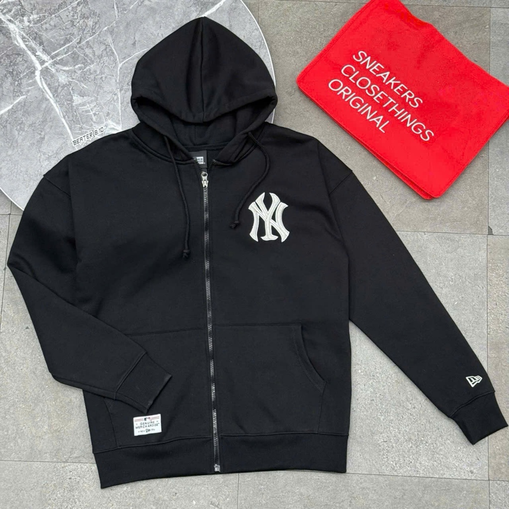 Áo Khoác Zip New Era New York Yankees Cá Tính Đường Phố - Black & Grey