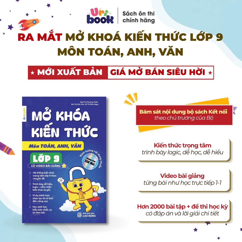 Bìa sách Mở Khóa Kiến Thức Lớp 9 môn Toán - Văn - Anh cho 2K12
