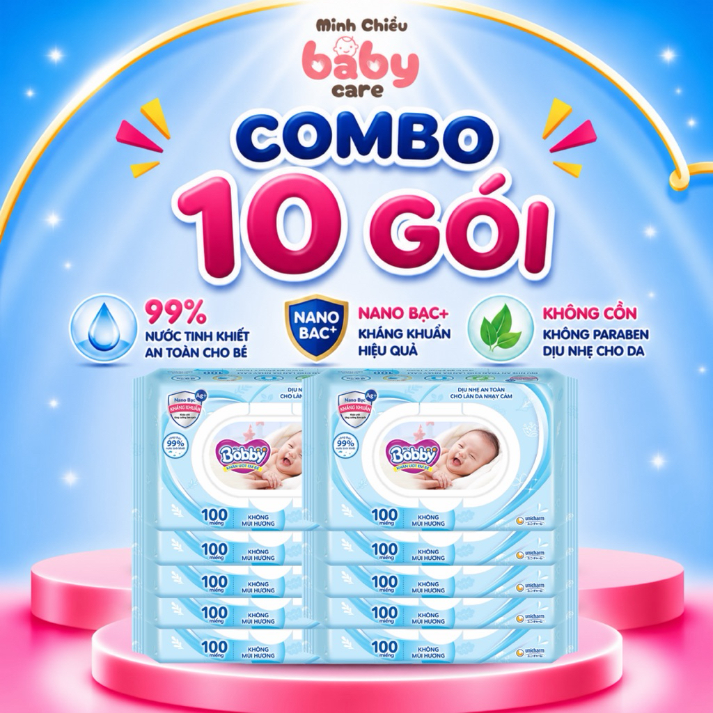 10 Gói khăn ướt em bé Bobby 100 miếng