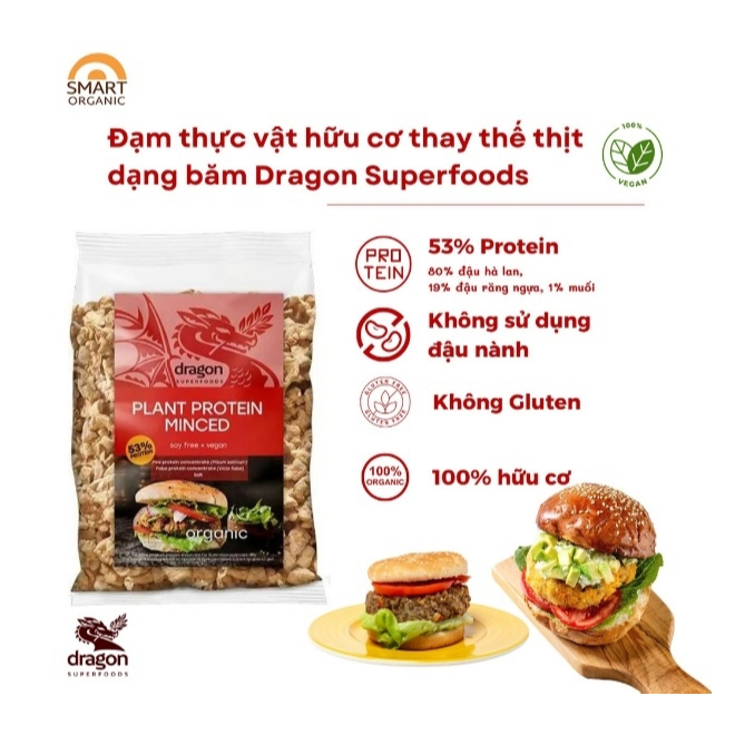 Thịt chay từ đậu Hà Lan hữu cơ Dragon Superfoods plant protein, không đậu nành, không gluten