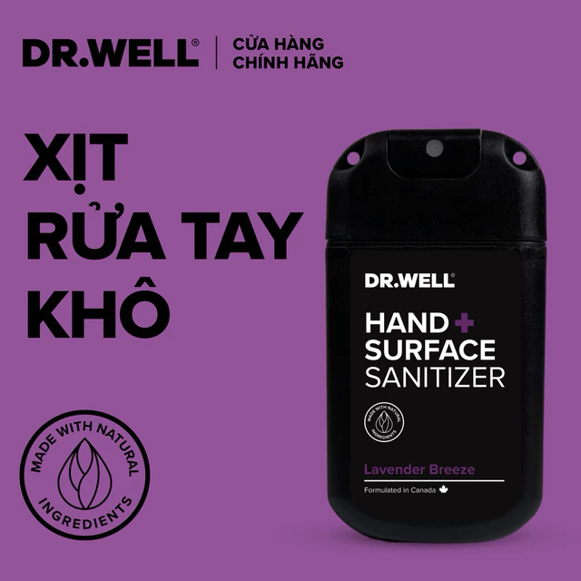 Nước Rửa Tay Khô Dạng Xịt 𝐃𝐑.𝐖𝐄𝐋𝐋 30ml Hương Lavender – Làm Sạch Nhanh, Hiệu Quả, Khô Thoáng