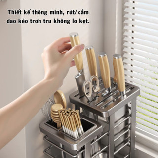 Giá Cài Dao Thép Carbon Chống Gỉ Cao Cấp MAISON, Kệ Đựng Dao Kéo Đa Năng Có Khay Hứng Nước, Giá Để Dao Nhà Bếp Gọn Gàng