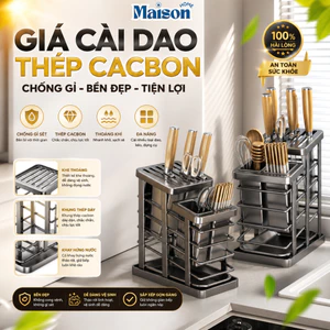 Giá Cài Dao Thép Carbon Chống Gỉ Cao Cấp MAISON, Kệ Đựng Dao Kéo Đa Năng Có Khay Hứng Nước, Giá Để Dao Nhà Bếp Gọn Gàng