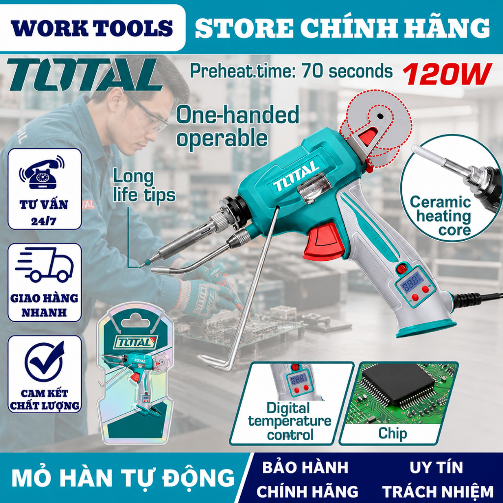 Mỏ hàn chì TOTAL chính hãng 40W - 120W  đủ loại công suất, nóng nhanh, hàn điện tử – sửa chữa chuyên dụng DNTT