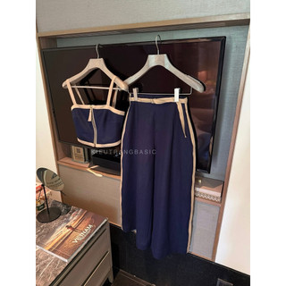 SET ÁO HAI DÂY CROPTOP BẢN TO VIỀN NÂU MIX QUẦN SUÔNG NÂU CAO CẤP NỮ KIEUTRANG DENIM RK