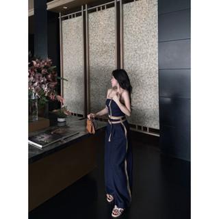 SET ÁO HAI DÂY CROPTOP BẢN TO VIỀN NÂU MIX QUẦN SUÔNG NÂU CAO CẤP NỮ KIEUTRANG DENIM RK
