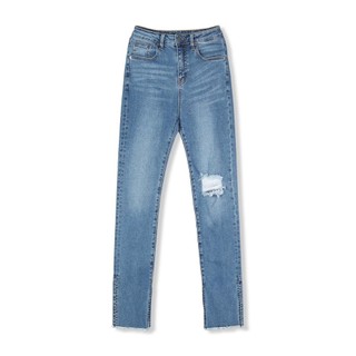Quần Jean Nữ Slit Edge Distressed Blue, Chất Vải Cotton Pha Spandex Thoải Mái, WQJ005 SOME HOW STORE