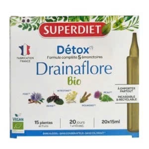 H107_Thực phẩm bảo vệ sức khỏe SUPERDIET DRAINAFLORE BIO Hộp 20 ống nhựa của Pháp