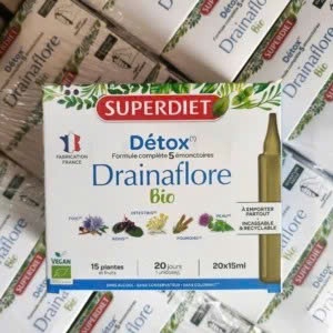 H107_Thực phẩm bảo vệ sức khỏe SUPERDIET DRAINAFLORE BIO Hộp 20 ống nhựa của Pháp