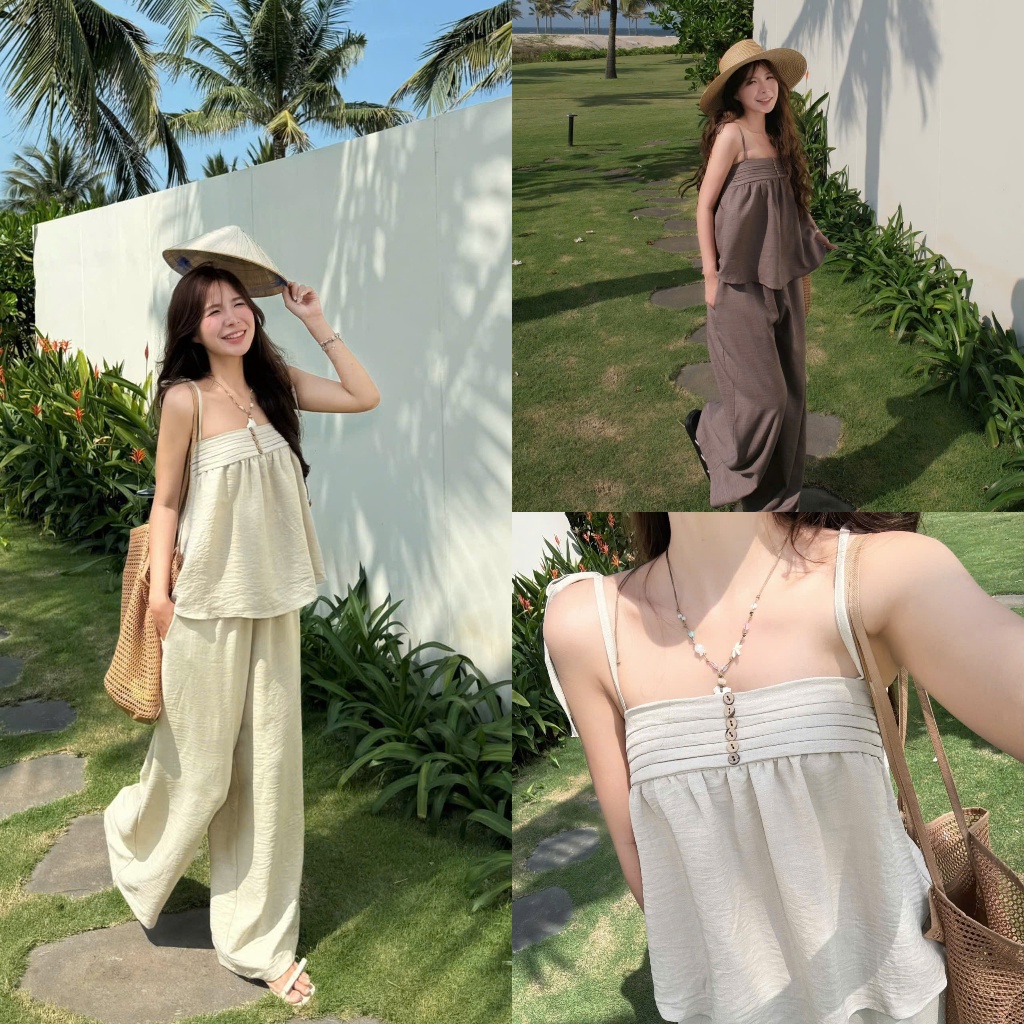 Sandy Set (TSW) Set đũi áo hai dây viền ngực kèm quần suông Nữ the.sweaterweather