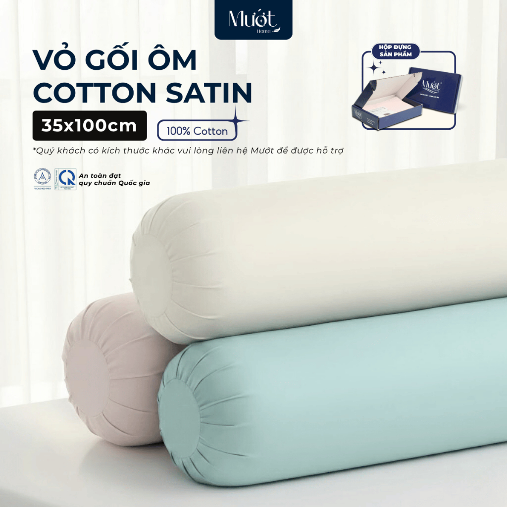 Vỏ gối ôm 100% Cotton Satin size 35x100 (70x100cm) Mướt Home chất liệu áo gối ôm cao cấp, đa dạng màu