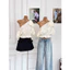 MIU.STUDIO • Áo chấm bi lệch vai tay bồng phối nơ bo eo cách điệu , Áo croptop tiểu thư phối bèo điệu đà sang chảnh