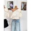 MIU.STUDIO • Áo chấm bi lệch vai tay bồng phối nơ bo eo cách điệu , Áo croptop tiểu thư phối bèo điệu đà sang chảnh