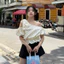 MIU.STUDIO • Áo chấm bi lệch vai tay bồng phối nơ bo eo cách điệu , Áo croptop tiểu thư phối bèo điệu đà sang chảnh