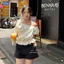 MIU.STUDIO • Áo chấm bi lệch vai tay bồng phối nơ bo eo cách điệu , Áo croptop tiểu thư phối bèo điệu đà sang chảnh