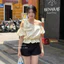 MIU.STUDIO • Áo chấm bi lệch vai tay bồng phối nơ bo eo cách điệu , Áo croptop tiểu thư phối bèo điệu đà sang chảnh