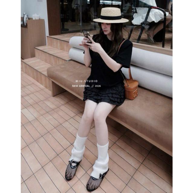 Váy suông dáng ngắn cổ tròn phối chân bèo tầng sanh chảnh, Váy babydoll from rộng tay ngắn phong cách basic trẻ trung