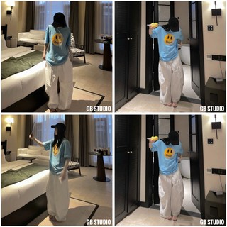 PHẠM THÙY SHOP: ÁO PHÔNG DREW XANH IN HÌNH HÌNH MẶT CƯỜI OVERSIZE
