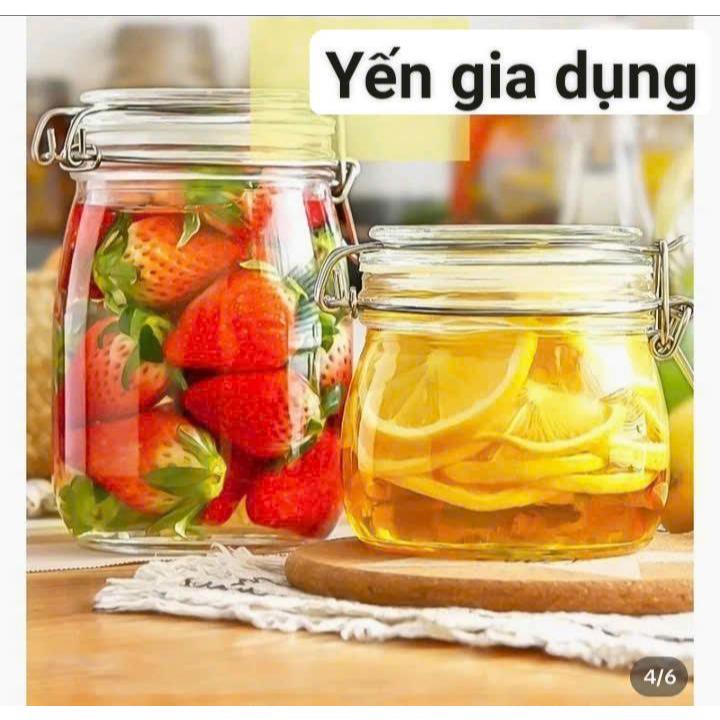 Hủ Thuỷ Tinh Tròn Quai Gài có nắp khoá dung tích 500-1000-2000 ml dùng đựng nước mứt trà trái cây